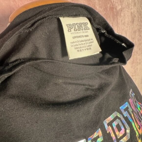 Victoria Secret Pink Womens Black Silver Long Sleeve Holiday Shirts Size Small - Picture 5 of 5